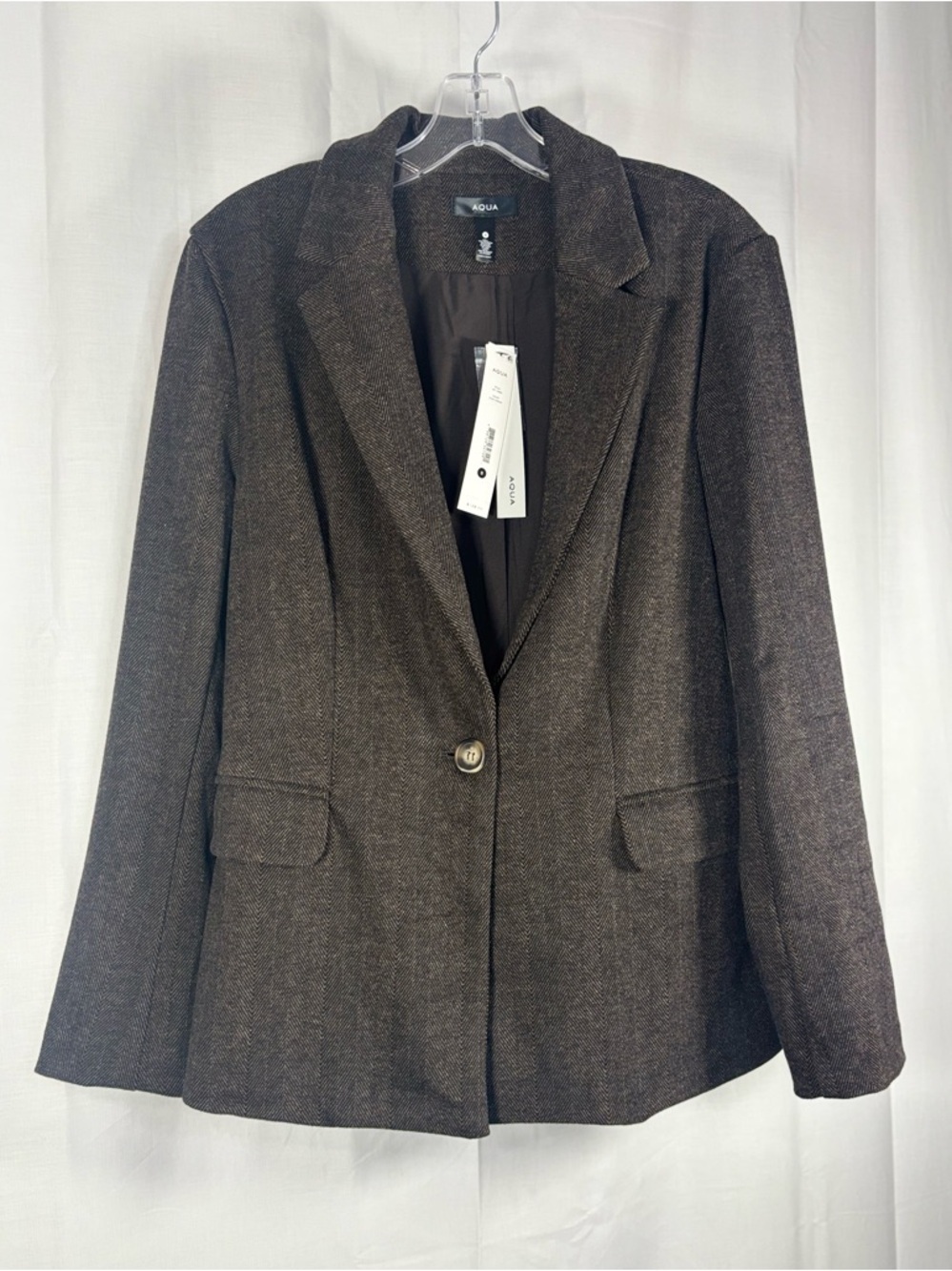 NWT Aqua Women’s Dark Brown Herringbone Single-Button Blazer Size S